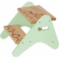 READCLY B. Toys - B. Spaces Peek-A-Boost - Wooden Step Stool - Two-Step Step Stool For Kids Ages 2 And Up (Natural Wood Color & Mint)