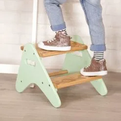 READCLY B. Toys - B. Spaces Peek-A-Boost - Wooden Step Stool - Two-Step Step Stool For Kids Ages 2 And Up (Natural Wood Color & Mint) -Children's chairs Sales Store 66546714 5