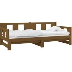 Pull-out Day Bed Honey Brown Solid Wood Pine 2x(90x190) Cm VidaXL