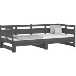 Pull-out Day Bed Grey Solid Wood Pine 2x(90x200) Cm VidaXL