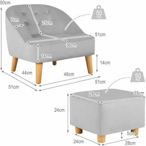 Gymax Kids Sofa Set And Ottoman Toddler Velvet Single Sofa Chair With Matching Stool 4 Gymax Kids Sofa Set And Ottoman Toddler Velvet Single Sofa Chair With Matching Stool - Image 2