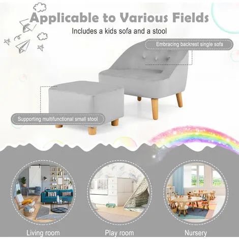 Gymax Kids Sofa Set And Ottoman Toddler Velvet Single Sofa Chair With Matching Stool 6 Gymax Kids Sofa Set And Ottoman Toddler Velvet Single Sofa Chair With Matching Stool - Image 4