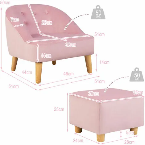 Gymax Kids Sofa Set And Ottoman Toddler Velvet Single Sofa Chair With Matching Stool 4 Gymax Kids Sofa Set And Ottoman Toddler Velvet Single Sofa Chair With Matching Stool - Image 2