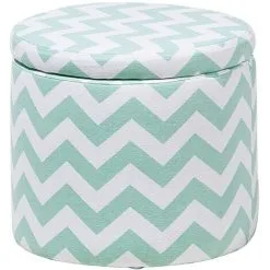 Beliani Fabric Round Storage Footstool Lift Top Striped Mint Green And White Tunica