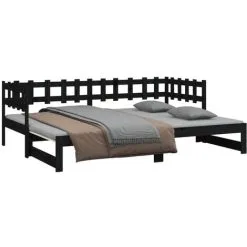 Pull-out Day Bed Black 2x(80x200) Cm Solid Wood Pine VidaXL