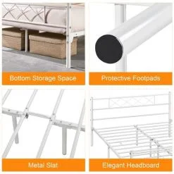 Yaheetech 4ft6 Double Metal Bed Frame With Cross-design Headboard & Footboard, White -Children's chairs Sales Store 71207709 4