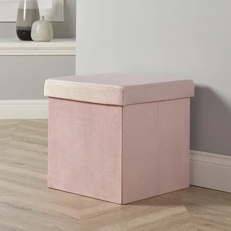 Home Source Square Folding Ottoman Velvet Blush Chest Storage Space Saving Bedding Box 3 Home Source Square Folding Ottoman Velvet Blush Chest Storage Space Saving Bedding Box