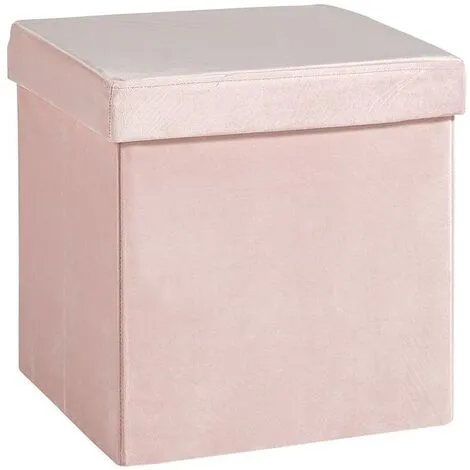 Home Source Square Folding Ottoman Velvet Blush Chest Storage Space Saving Bedding Box 7 Home Source Square Folding Ottoman Velvet Blush Chest Storage Space Saving Bedding Box - Image 5