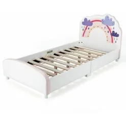 Costway Single KIds Bed Toddler Upholstered Sleeping Bed Frame Soft Headboard Footboard