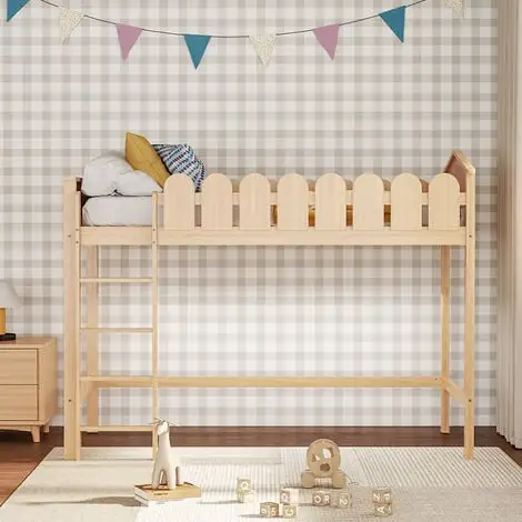 Livingandhome Pine Wood Loft Bed For Kids Room With Fence Rails 3 Livingandhome Pine Wood Loft Bed For Kids Room With Fence Rails