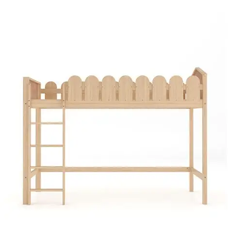 Livingandhome Pine Wood Loft Bed For Kids Room With Fence Rails 5 Livingandhome Pine Wood Loft Bed For Kids Room With Fence Rails - Image 3