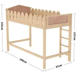 Livingandhome Pine Wood Loft Bed For Kids Room With Fence Rails 11 Livingandhome Pine Wood Loft Bed For Kids Room With Fence Rails -Children's chairs Sales Store 74461237 5
