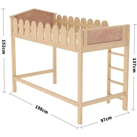 Livingandhome Pine Wood Loft Bed For Kids Room With Fence Rails 7 Livingandhome Pine Wood Loft Bed For Kids Room With Fence Rails - Image 5
