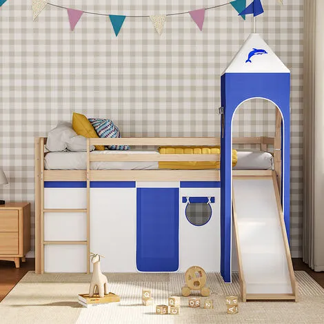Livingandhome Castle Pine Wood Loft Bed With Slide And Tent 4 Livingandhome Castle Pine Wood Loft Bed With Slide And Tent - Image 2