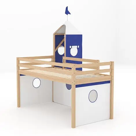 Livingandhome Castle Pine Wood Loft Bed With Slide And Tent 6 Livingandhome Castle Pine Wood Loft Bed With Slide And Tent - Image 4