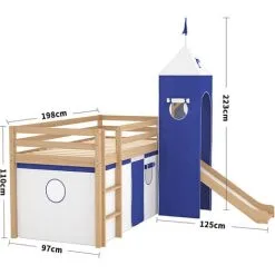 Livingandhome Castle Pine Wood Loft Bed With Slide And Tent 11 Livingandhome Castle Pine Wood Loft Bed With Slide And Tent -Children's chairs Sales Store 74461246 5