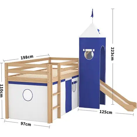 Livingandhome Castle Pine Wood Loft Bed With Slide And Tent 7 Livingandhome Castle Pine Wood Loft Bed With Slide And Tent - Image 5