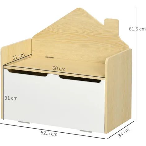 HOMCOM Toy Box Storage Bench Kids Toy Chest W/ Lid Pressure Rod - White 4 HOMCOM Toy Box Storage Bench Kids Toy Chest W/ Lid Pressure Rod - White - Image 2
