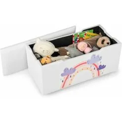 COSTWAY Kids Toy Storage Box, Upholstered Children Organizer Chest With Removable Lid, Handle And Adjustable Legs, Storage Ottoman Bench For Bedroom, Nursery, Playroom (White)