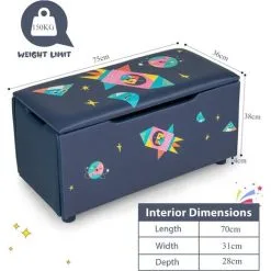 COSTWAY Kids Toy Storage Box, Upholstered Children Organizer Chest With Removable Lid, Handle And Adjustable Legs, Storage Ottoman Bench For Bedroom, Nursery, Playroom (Navy Blue) -Children's chairs Sales Store 75248311 5