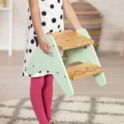EINEMGELD B. Toys - B. Spaces Peek-A-Boost - Wooden Step Stool - Two-Step Step Stool For Kids Ages 2 And Up (Natural Wood Color & Mint) -Children's chairs Sales Store 75323167 3
