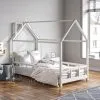 Livingandhome White Solid Pine Wood Frame House Double Kids Bedstead -Children's chairs Sales Store 76194361 1