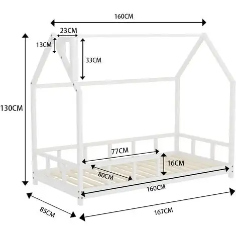 Livingandhome White Solid Pine Wood Frame House Double Kids Bedstead 6 Livingandhome White Solid Pine Wood Frame House Double Kids Bedstead - Image 4