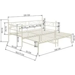 SWYEOOT Single Metal Sofa Bed Day Bed With Trundle Bed, Can Be Extended From 95-177 Cm, White -Children's chairs Sales Store 76957157 4 1