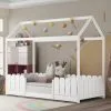 SWYEOOT House Bed 90x200 Cm - Versatile Wooden Bed For Boys And Girls - With Fall Protection And Slatted Frame - White (without Mattress) -Children's chairs Sales Store 76957230 1