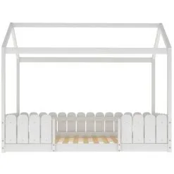 SWYEOOT House Bed 90x200 Cm - Versatile Wooden Bed For Boys And Girls - With Fall Protection And Slatted Frame - White (without Mattress) -Children's chairs Sales Store 76957230 3