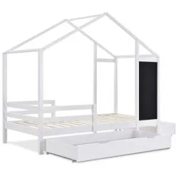 SWYEOOT Children's Bed Bed 90 X 200 Cm, Wooden Bed With Table And 2 Drawers, Solid Wood With Fence And Slatted Frame, White (without Mattress) -Children's chairs Sales Store 76957276 4