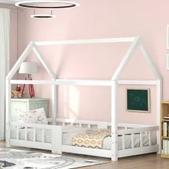 SWYEOOT Children's Bed 90 X 200 Cm, Pine Wood Children's Bed, With Blackboard, Slatted Frame, Fall Protection, Made Of Pine Wood (without Mattress) -Children's chairs Sales Store 76957510 5 1
