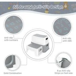 Devenirriche-Children's Step Stool, Children's Stool, Children's Stool 2 Step Non-Slip Toddler Step Stool For Bathroom / Potty Training / Kitchen -Children's chairs Sales Store 77697247 4