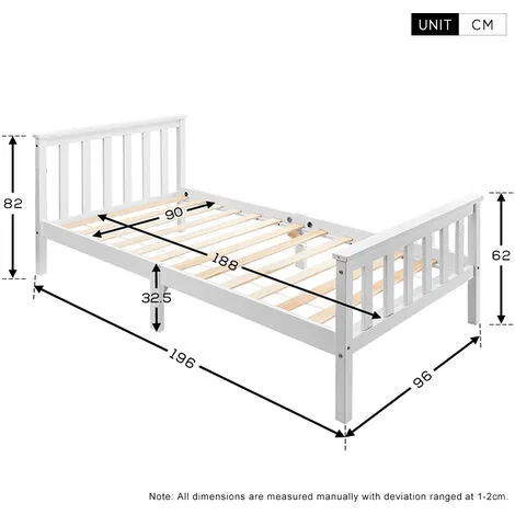 Abrihome 190 X 90 Cm Single Bed White 3ft Solid Pine Wooden Bed Frame For Adults, Kids, Bed Frame 7 Abrihome 190 X 90 Cm Single Bed White 3ft Solid Pine Wooden Bed Frame For Adults, Kids, Bed Frame - Image 5