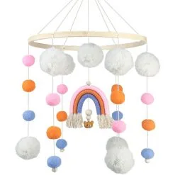 HEGUYEY Baby Wind Chimes Wooden Bed Bell Felt Ball Mobile Hanging Toys Baby Mobiles Musical Mobile For Boys Girls