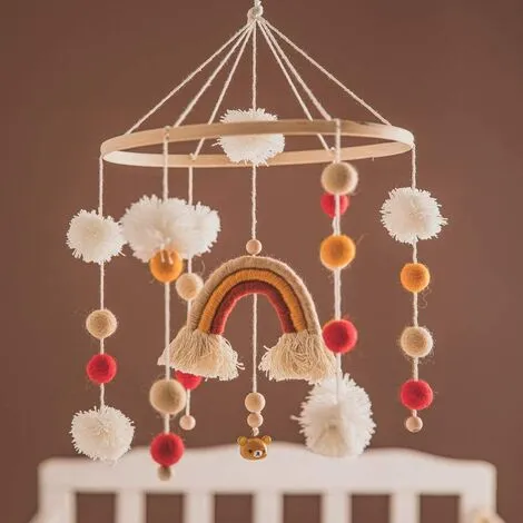 HEGUYEY Baby Wind Chimes Wooden Bed Bell Felt Ball Mobile Hanging Toys Baby Mobiles Musical Mobile For Boys Girls 4 HEGUYEY Baby Wind Chimes Wooden Bed Bell Felt Ball Mobile Hanging Toys Baby Mobiles Musical Mobile For Boys Girls - Image 2