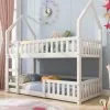 ModernLuxe Bunk Bed House Bed Kid Bed 3FT Single Bed Wooden Bed Frame For Kids With Ladder And Guard Rail 90x190 Cm White -Children's chairs Sales Store 79387313 1