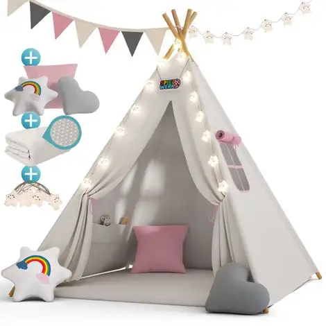 Spielwerk Children's Teepee Tent Fairy Lights Kid's 2.5cm Floor Play Mat 3 Pillows Cotton Carry Bag Tipi Playhouse Indoor 120x120x160cm Wigwam Rose 3 Spielwerk Children's Teepee Tent Fairy Lights Kid's 2.5cm Floor Play Mat 3 Pillows Cotton Carry Bag Tipi Playhouse Indoor 120x120x160cm Wigwam Rose