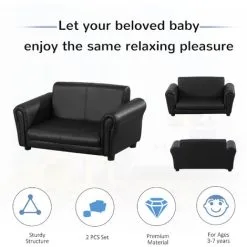 HOMCOM 2 Seater Toddler Chair Kids Twin Sofa Double Seat Armchair W/ Footstool Black -Children's chairs Sales Store 8000844 4