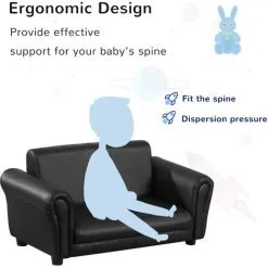 HOMCOM 2 Seater Toddler Chair Kids Twin Sofa Double Seat Armchair W/ Footstool Black -Children's chairs Sales Store 8000844 5