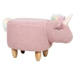 Beliani Modern Fabric Stool Nursery Children Room Solid Wood Legs Animal Pink Unicorn