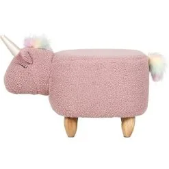 Beliani Modern Fabric Stool Nursery Children Room Solid Wood Legs Animal Pink Unicorn -Children's chairs Sales Store 80145173 4 1