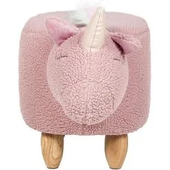 Beliani Modern Fabric Stool Nursery Children Room Solid Wood Legs Animal Pink Unicorn -Children's chairs Sales Store 80145173 5