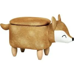 Beliani Modern Velvet Stool Orange Upholstery Storage Children Solid Wood Animal Fox