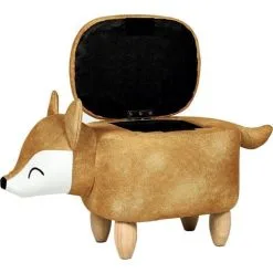 Beliani Modern Velvet Stool Orange Upholstery Storage Children Solid Wood Animal Fox -Children's chairs Sales Store 80145229 4
