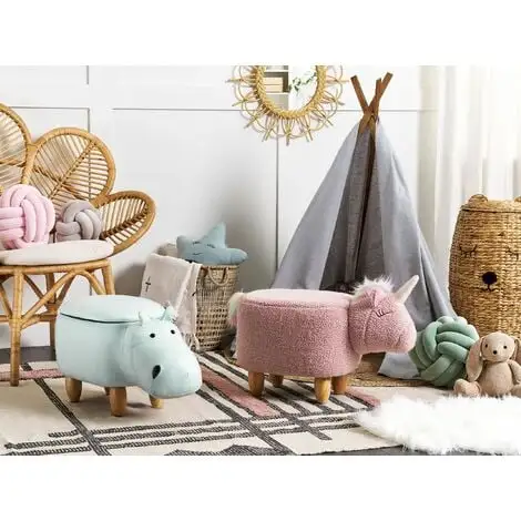 Beliani Modern Faux Leather Stool Light Blue Upholstery Storage Solid Wood Animal Hippo 4 Beliani Modern Faux Leather Stool Light Blue Upholstery Storage Solid Wood Animal Hippo - Image 2