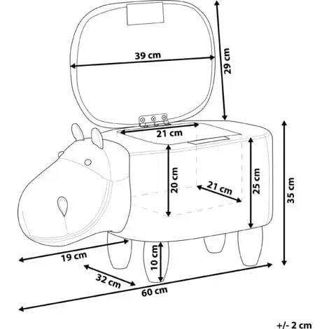 Beliani Modern Faux Leather Stool Light Blue Upholstery Storage Solid Wood Animal Hippo 5 Beliani Modern Faux Leather Stool Light Blue Upholstery Storage Solid Wood Animal Hippo - Image 3
