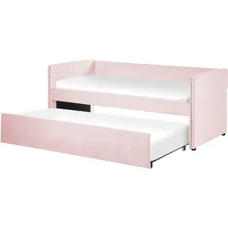 Beliani Trundle Bed Light Pink Glam Velvet Upholstery Slats EU Single Troyes 3 Beliani Trundle Bed Light Pink Glam Velvet Upholstery Slats EU Single Troyes