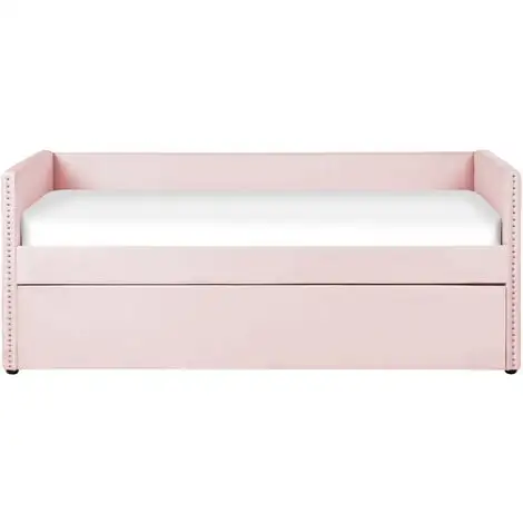 Beliani Trundle Bed Light Pink Glam Velvet Upholstery Slats EU Single Troyes 6 Beliani Trundle Bed Light Pink Glam Velvet Upholstery Slats EU Single Troyes - Image 4