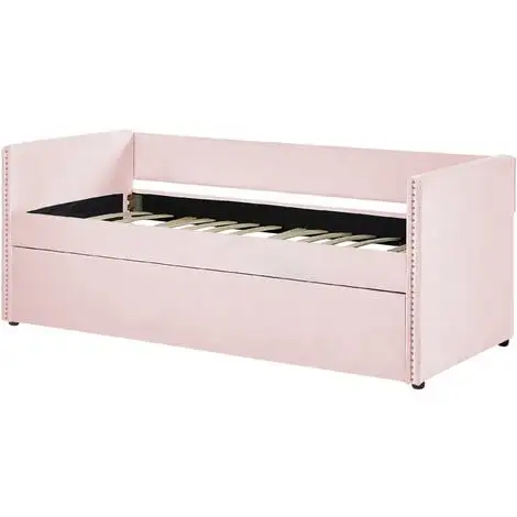 Beliani Trundle Bed Light Pink Glam Velvet Upholstery Slats EU Single Troyes 7 Beliani Trundle Bed Light Pink Glam Velvet Upholstery Slats EU Single Troyes - Image 5